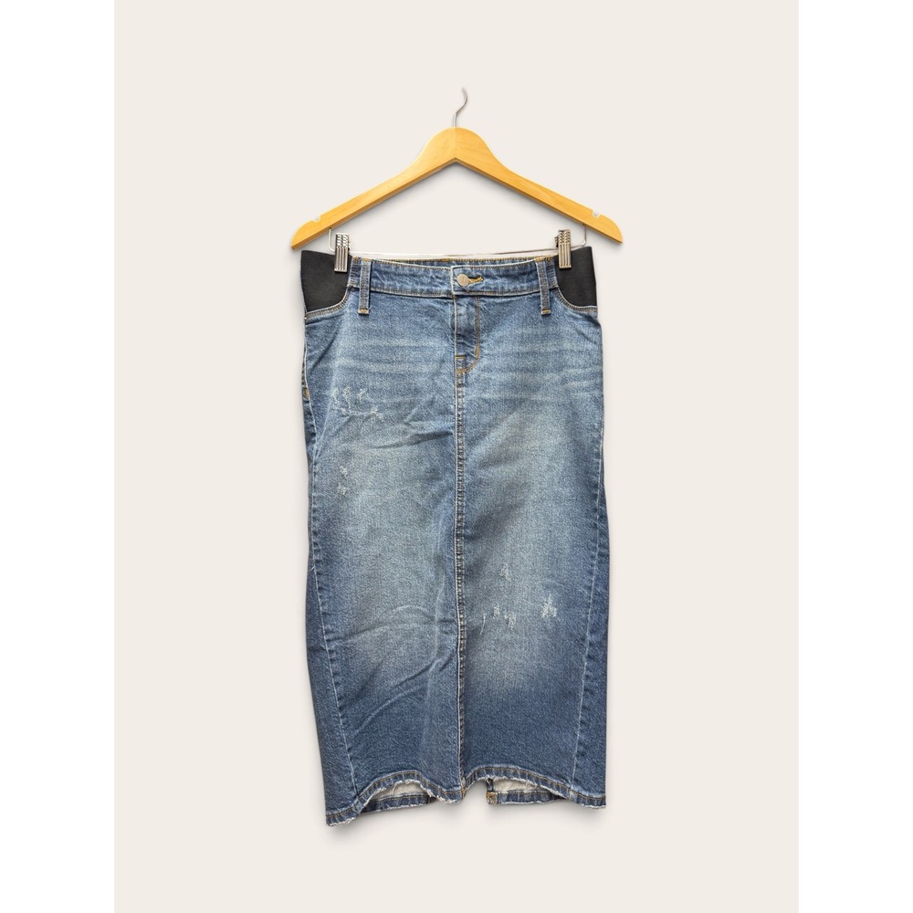 Isabel by Ingrid & Isabel Maternity Denim Midi Skirt Blue Distressed Size 0 NWT